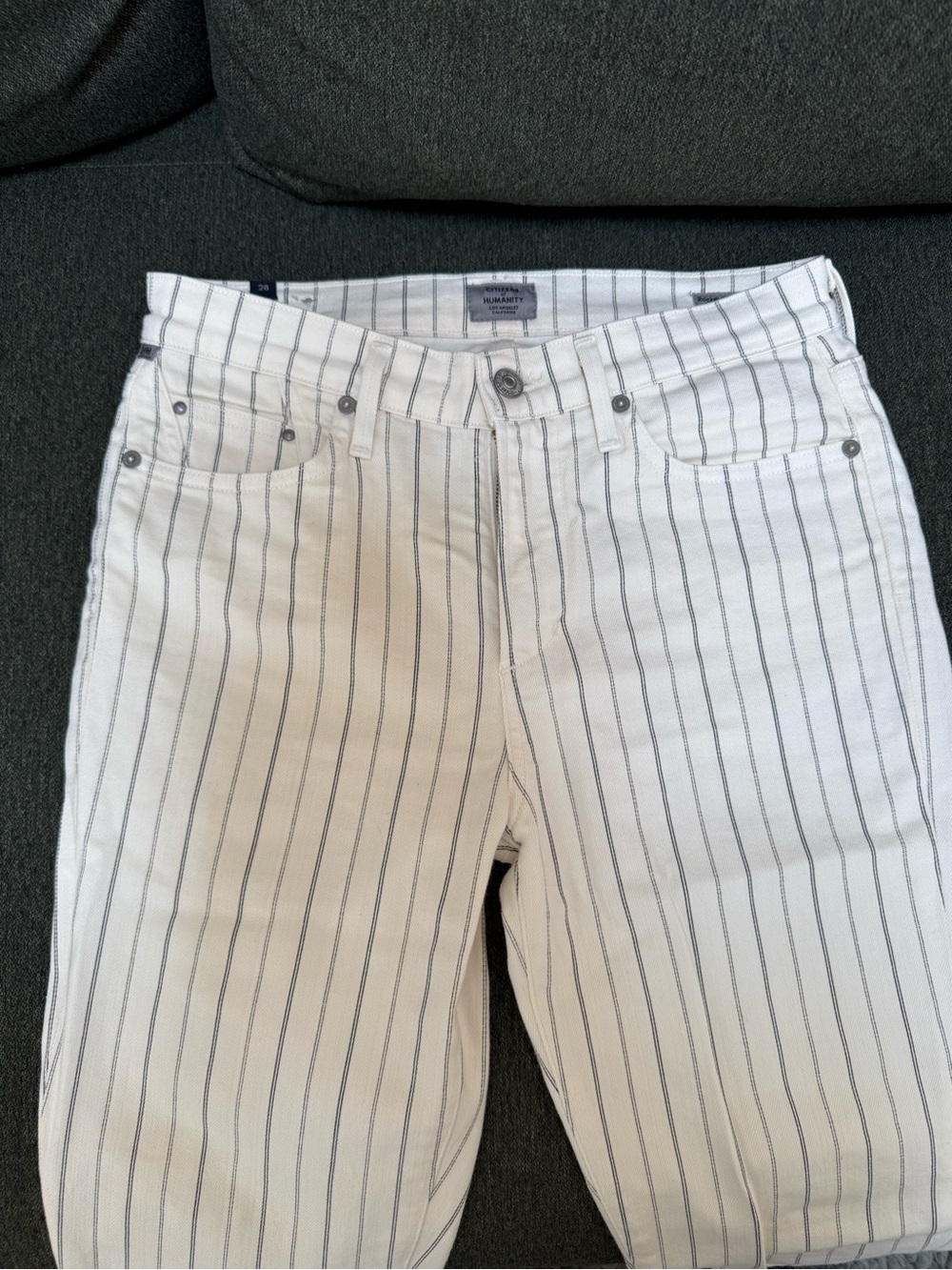 Citizens Of Humanity White Jeans with Gray Pinstripes